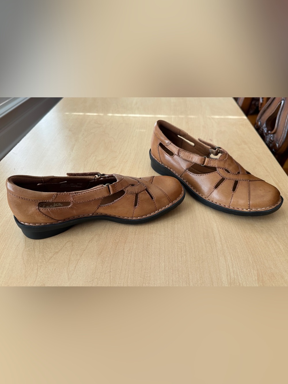 Clarks Bendables Brown Leather Nikki Regatta Flats with Cutout Detail